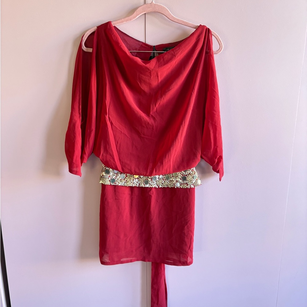 Open back Burgundy Beaded Waist Cocktail Dress